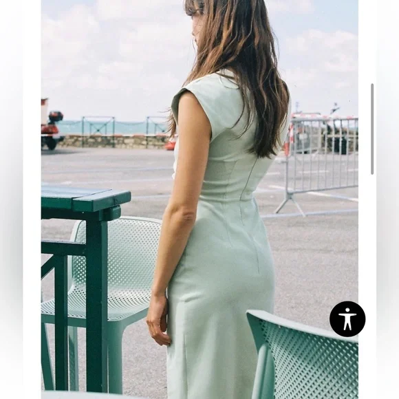 Zara Draped Waist Cotton Midi Dress in Mint Green - Picture 3 of 14